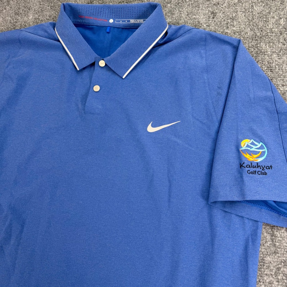 Nike Tiger‎ Woods Polo Shirt Mens Large Blue Dri-FIT Kaluhyat Golf Club Stretch